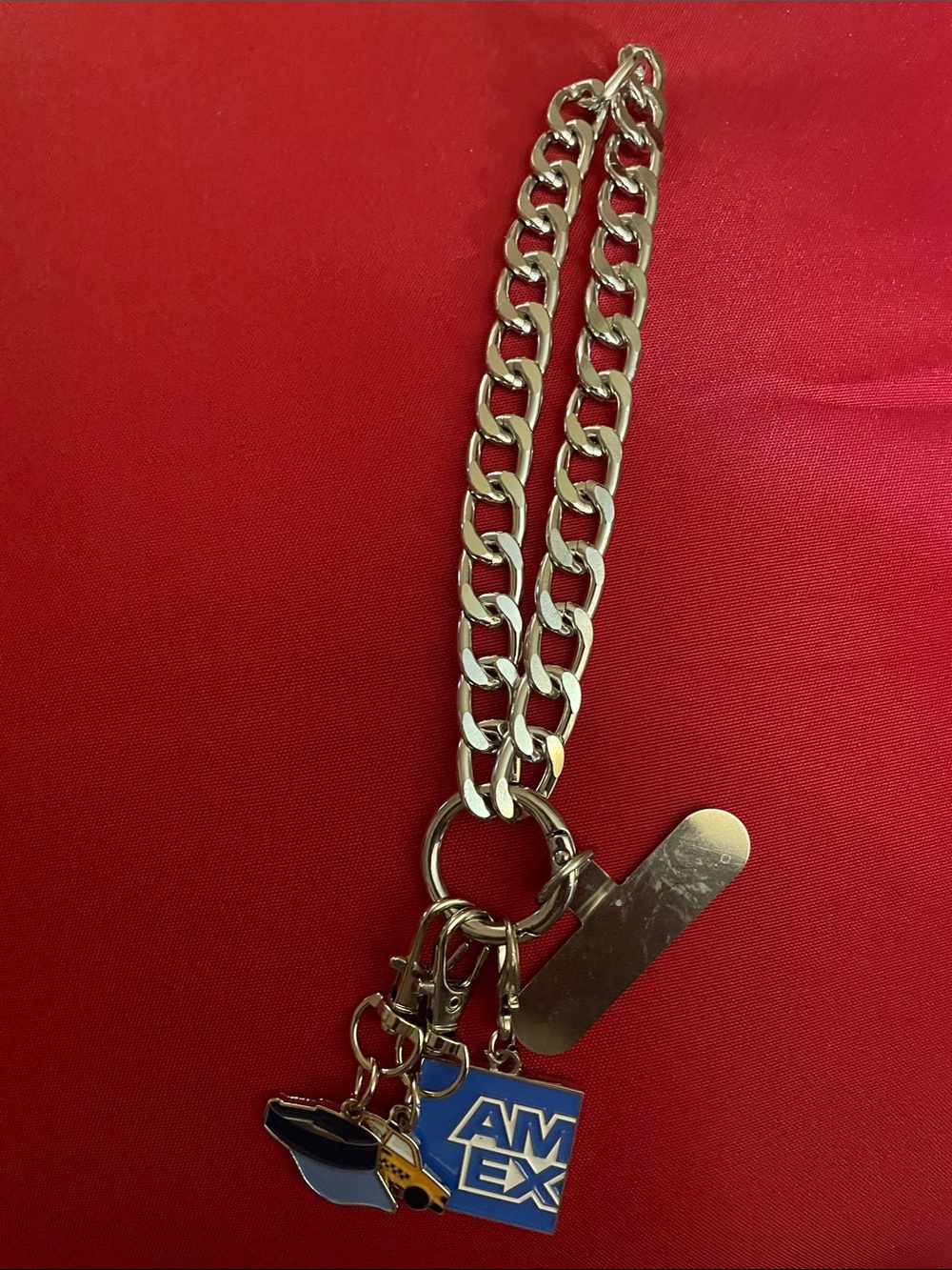 US Open Silver-tone curb chain phone strap / bag charm